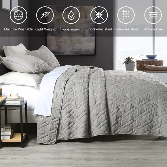 **SOLD**HORIMOTE HOME4 Quilt SET King Size Grey Classic Diamond Stitched Pattern - Picture 3 of 7